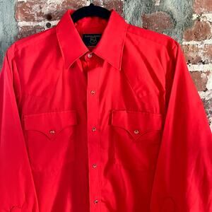 VTG Dickson Jenkins Fort Worth TX Western Pearl Snap Red. Shirt M 21x30